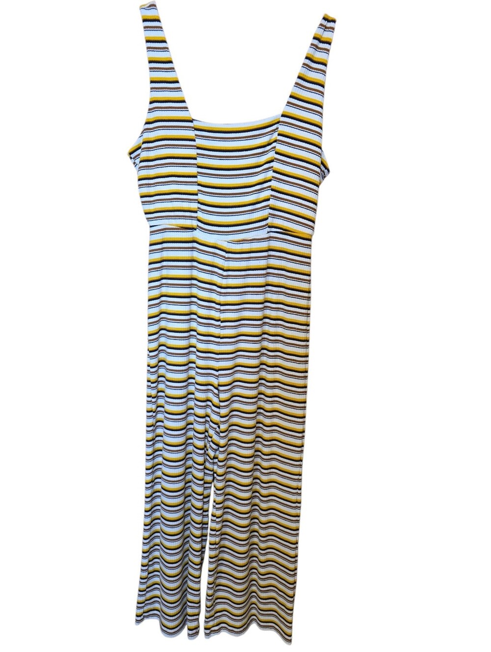 Wild Fable Striped Square Neck Jumpsuit in Yellow, Black , White And Brown M - Picture 3 of 3